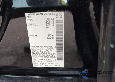 2016 Nissan Altima 2.5 S z USA, uszkodzony, nr VIN 1N4AL3APXGN348206